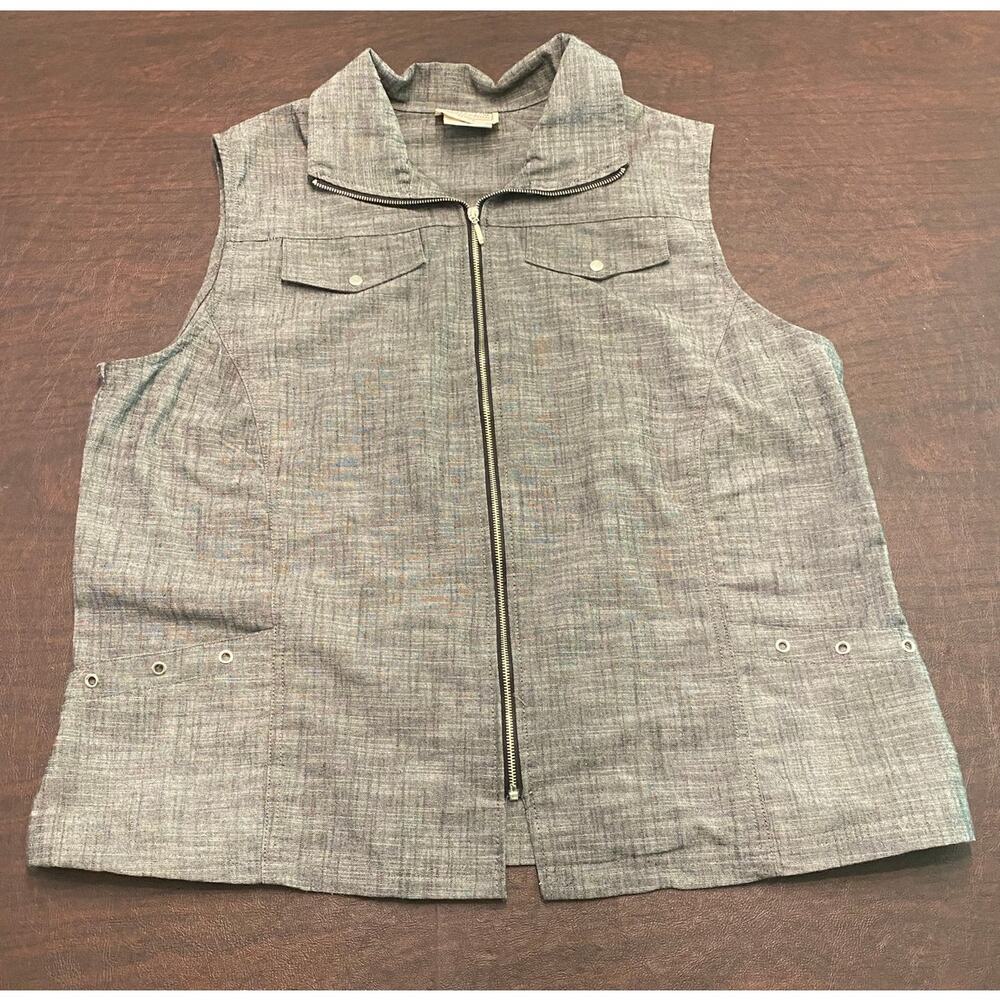 Company Collection Gray Full Zip Vest‎ Pockets Grommet Detail Size 14 Petite